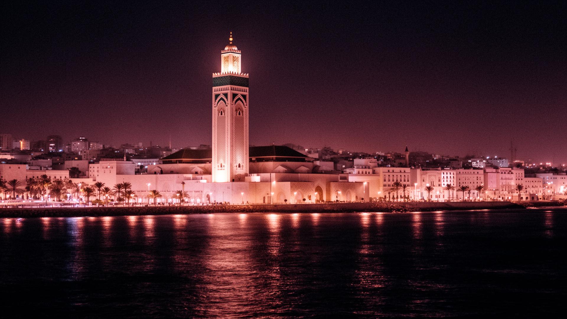Casablanca skyline la nuit — Mosquée Hassan II